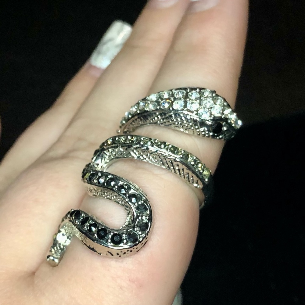 Sterling Silver Snake Wrap Ring with Black Eyes size 8